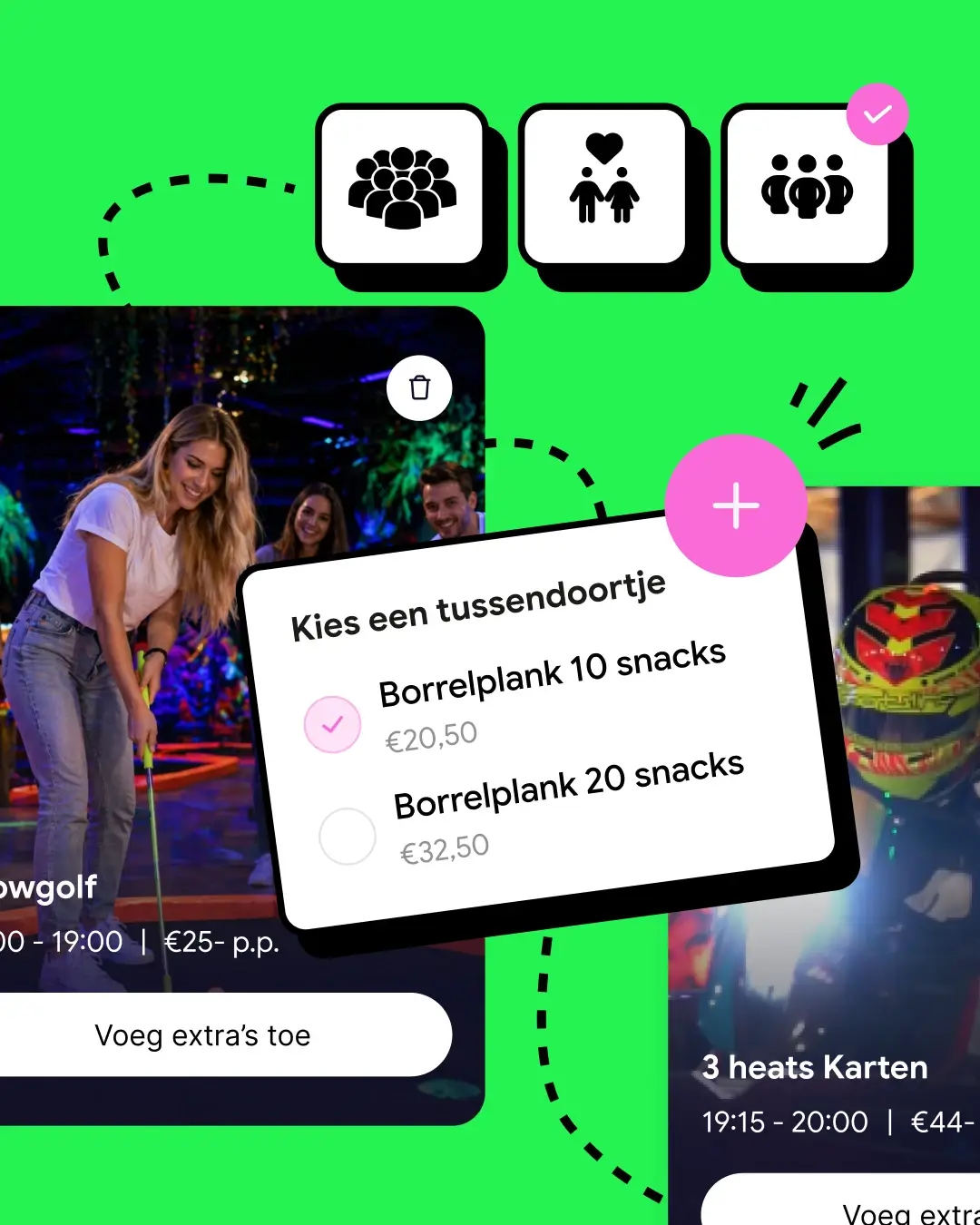 Schermafbeelding van de happily app - uitje samenstellen